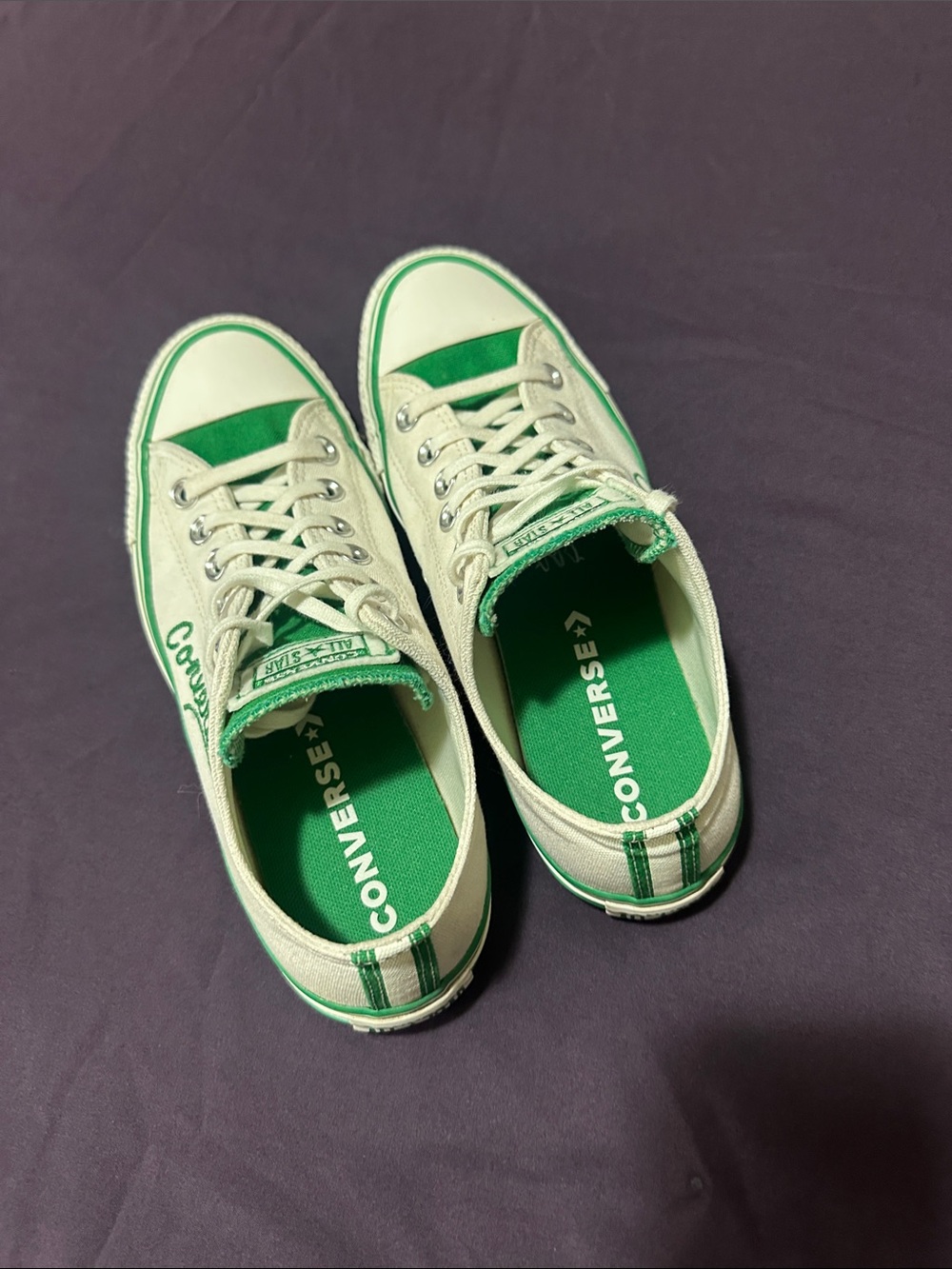 Converse Low Top Canvas Sneakers in White & Green - Picture 4 of 6